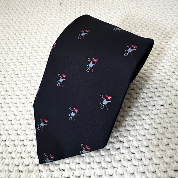 Brooks Brothers Blue Stain Resistant Silk Equestrian Hat Crop Saddle Print Tie - Picture 1 of 7